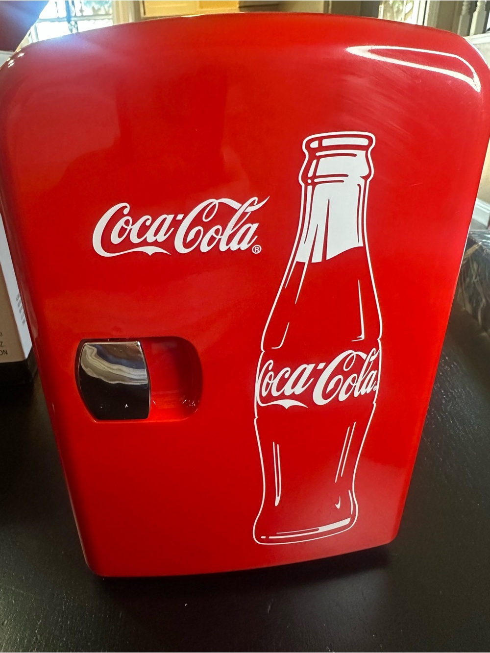 Coca-Cola Red Fridge with White Bottle Graphic